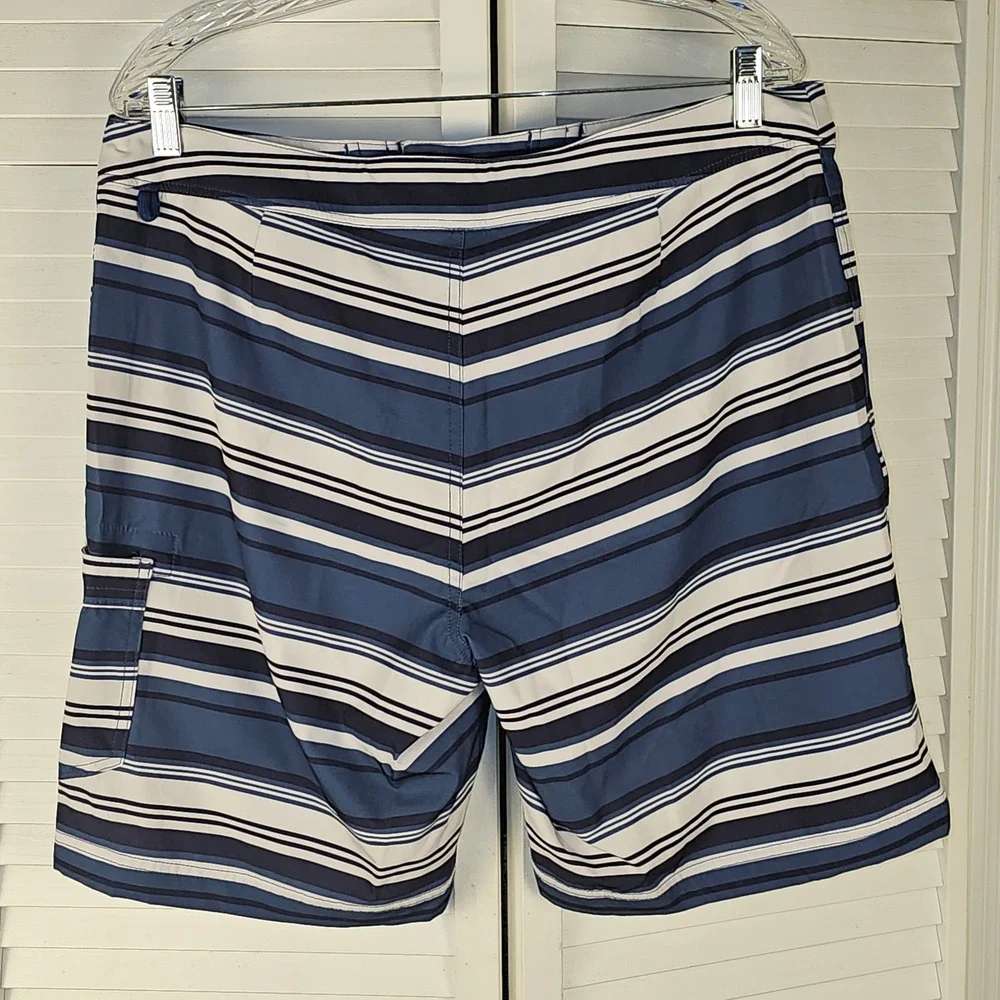 J by J Crew Flex Mens Blue White Striped‎ Swim Trunks 34